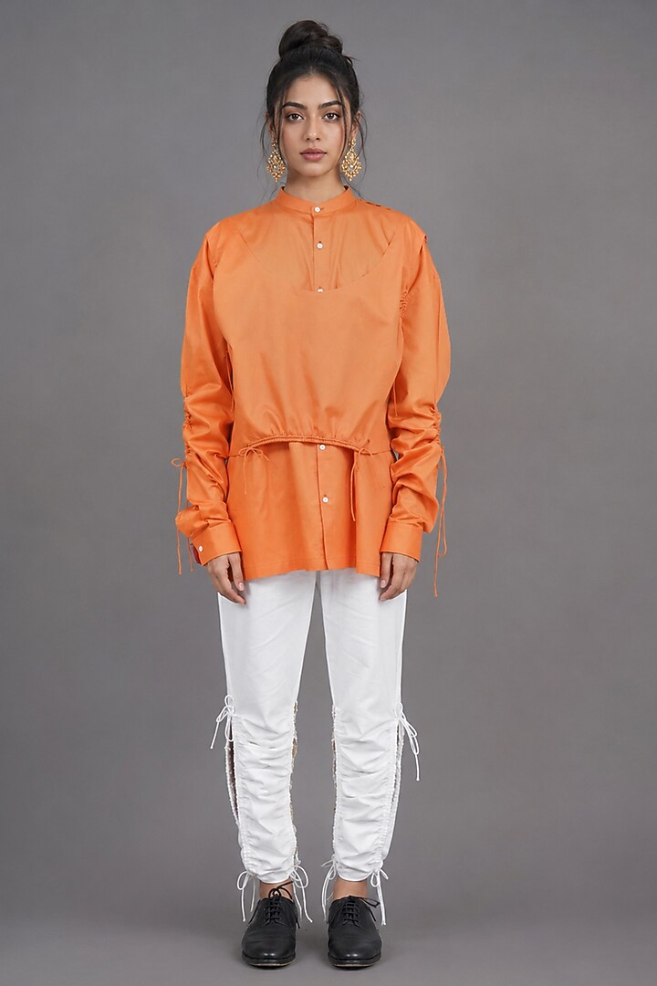 Deep Orange Giza Cotton Layered Shirt by SAIM at Pernia's Pop Up Shop