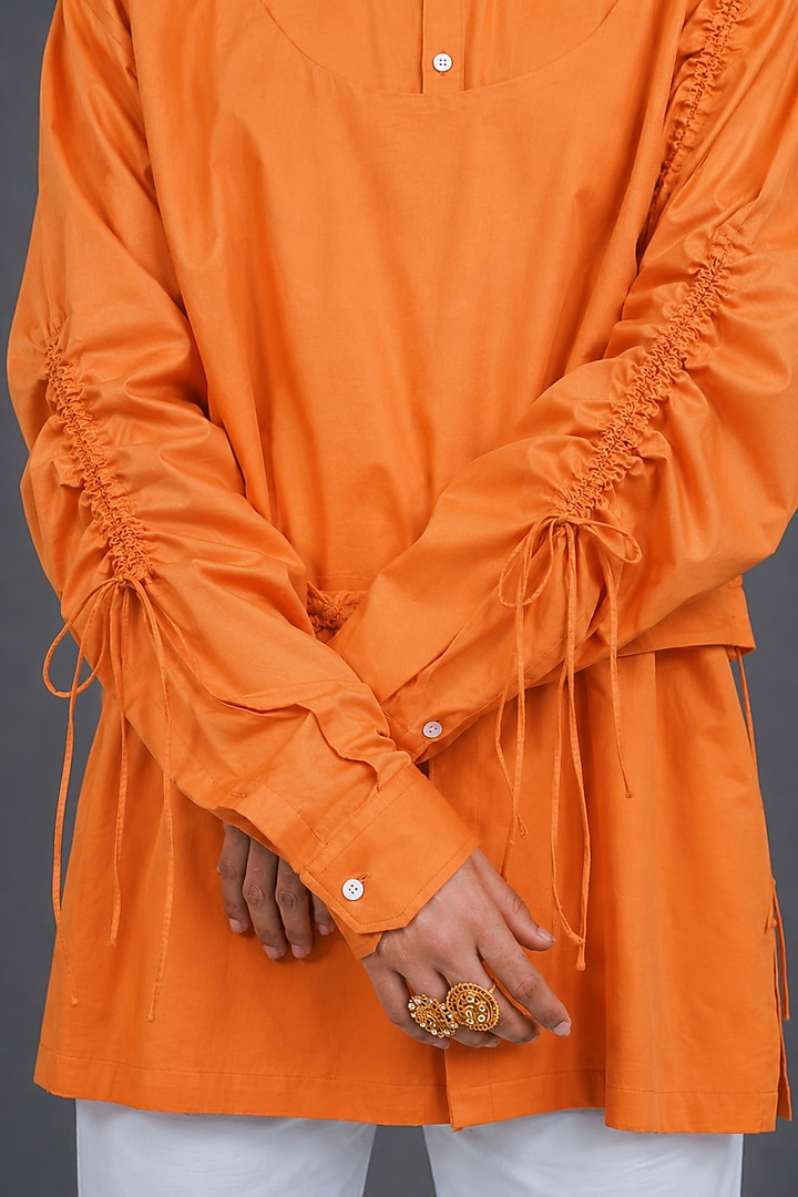Deep Orange Giza Cotton Layered Shirt by SAIM at Pernia's Pop Up Shop