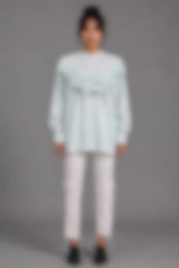Sky Blue Giza Cotton Draped Shirt by SAIM at Pernia's Pop Up Shop