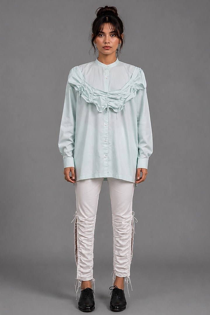 Sky Blue Giza Cotton Draped Shirt by SAIM at Pernia's Pop Up Shop