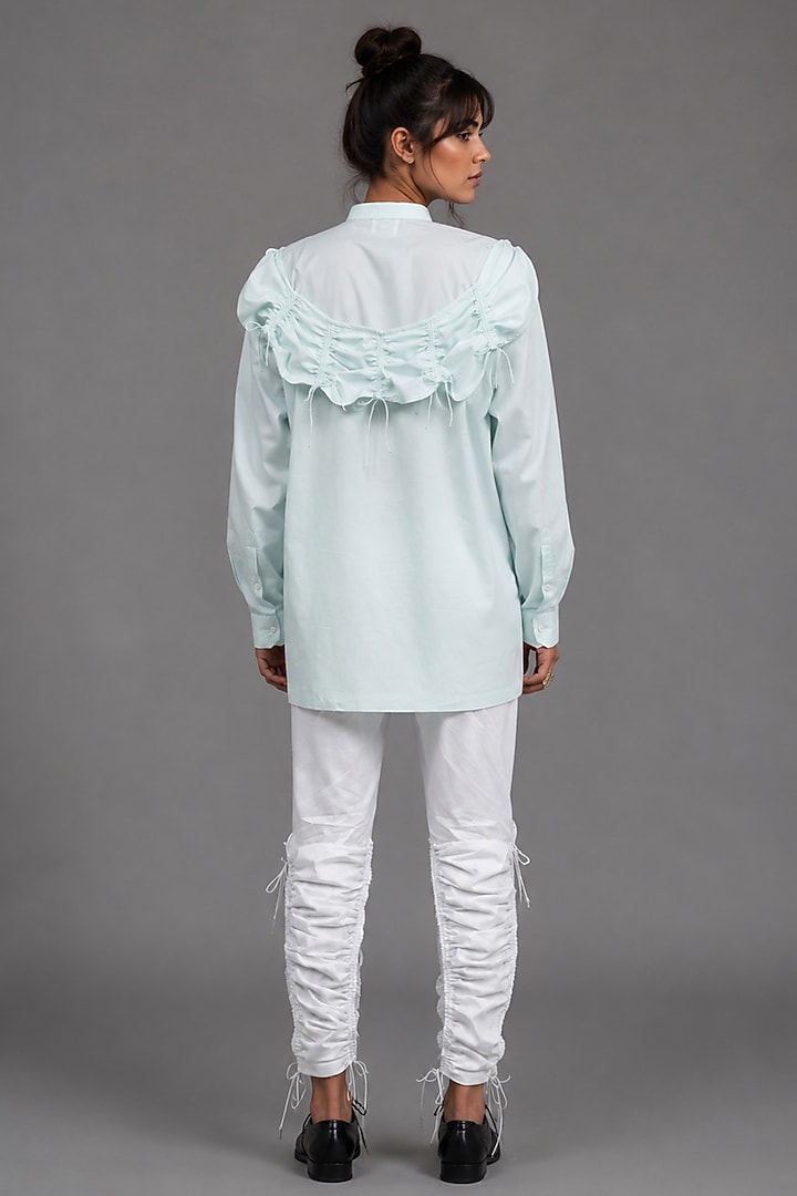 Sky Blue Giza Cotton Draped Shirt by SAIM at Pernia's Pop Up Shop