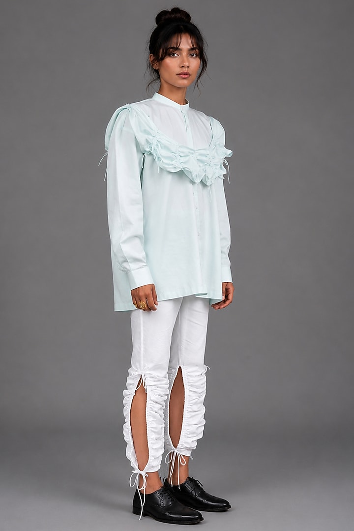 Sky Blue Giza Cotton Draped Shirt by SAIM at Pernia's Pop Up Shop