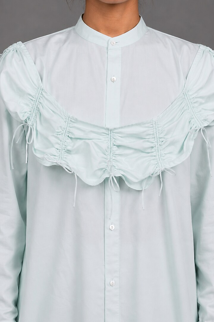 Sky Blue Giza Cotton Draped Shirt by SAIM at Pernia's Pop Up Shop