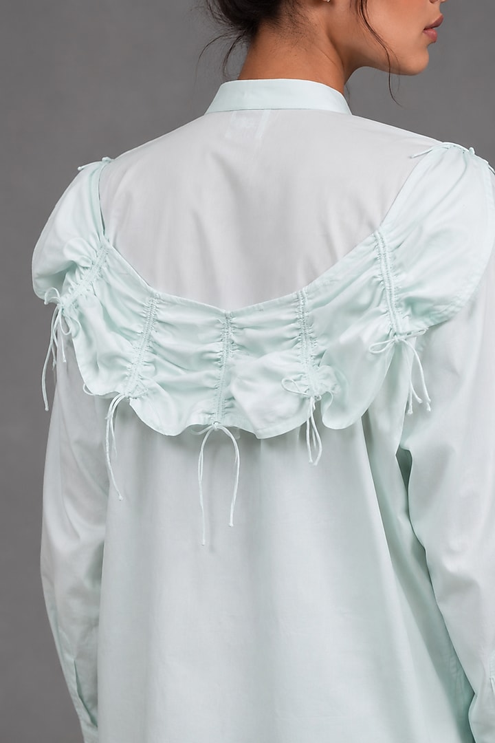 Sky Blue Giza Cotton Draped Shirt by SAIM at Pernia's Pop Up Shop