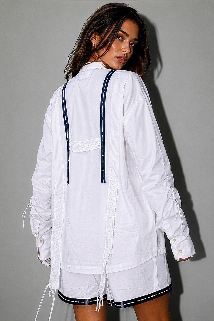 White Giza Cotton Gathered Shirt by SAIM at Pernia's Pop Up Shop