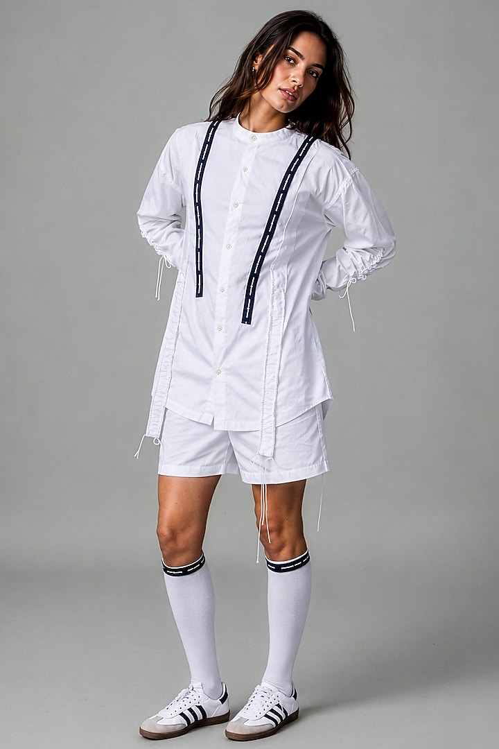White Giza Cotton Gathered Shirt by SAIM at Pernia's Pop Up Shop