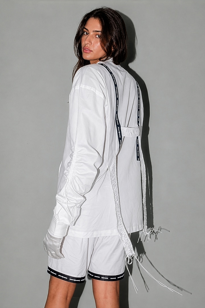 White Giza Cotton Gathered Shirt by SAIM at Pernia's Pop Up Shop