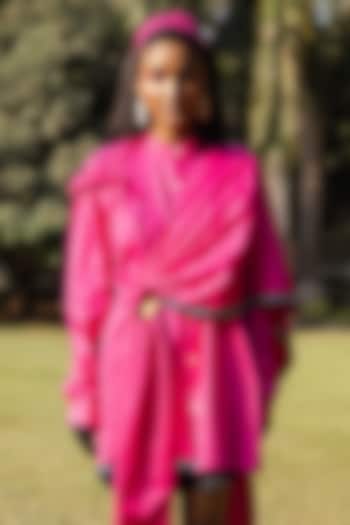 Fuchsia Giza Cotton Draped Shirt by SAIM at Pernia's Pop Up Shop