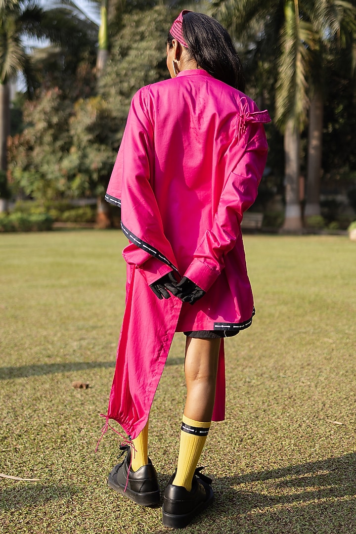 Fuchsia Giza Cotton Draped Shirt by SAIM at Pernia's Pop Up Shop