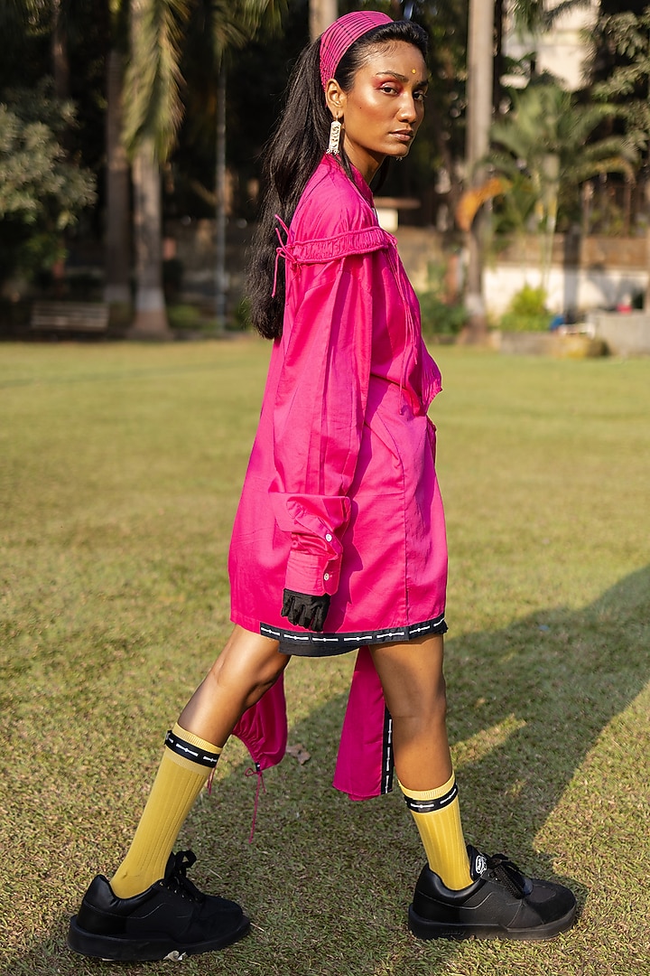 Fuchsia Giza Cotton Draped Shirt by SAIM at Pernia's Pop Up Shop