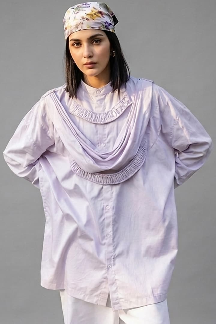 Lilac Giza Cotton Gathered Shirt by SAIM at Pernia's Pop Up Shop