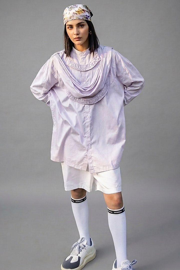 Lilac Giza Cotton Gathered Shirt by SAIM at Pernia's Pop Up Shop
