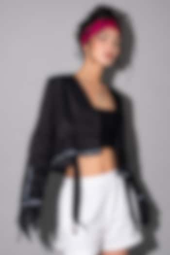 Black Giza Cotton Digital Printed Jacket by SAIM at Pernia's Pop Up Shop