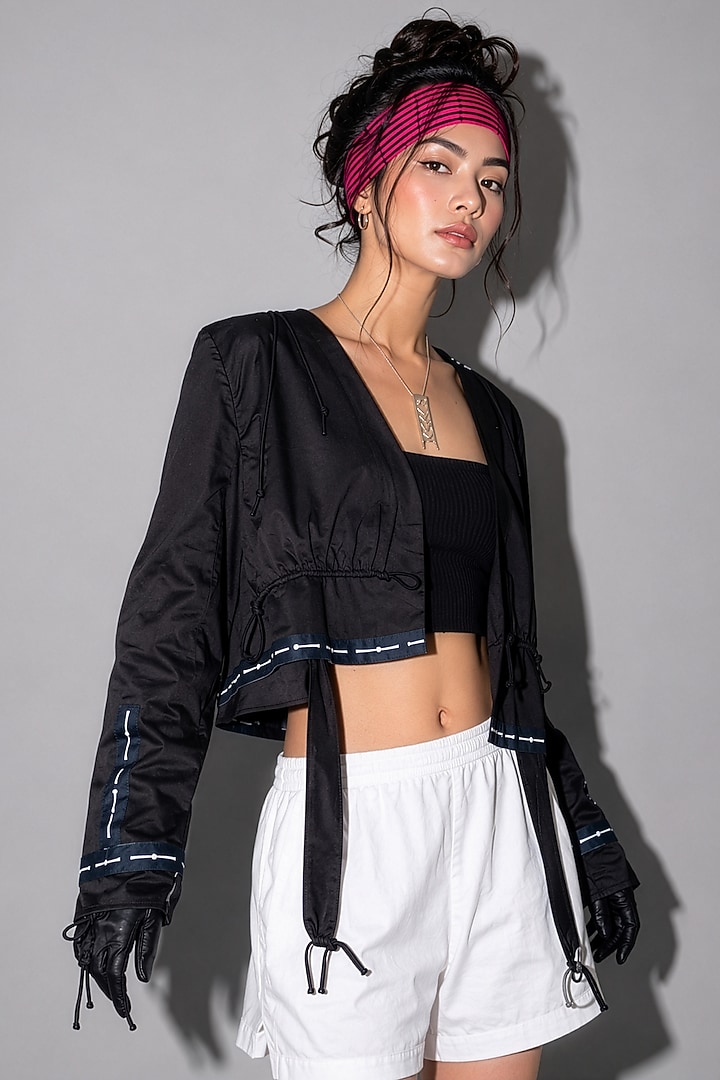Black Giza Cotton Digital Printed Jacket by SAIM at Pernia's Pop Up Shop