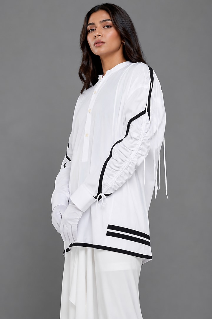 White Giza Cotton Gathered Shirt by SAIM at Pernia's Pop Up Shop