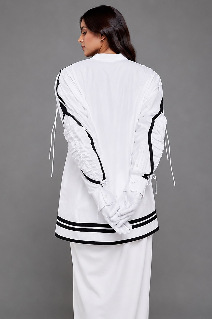 White Giza Cotton Gathered Shirt by SAIM at Pernia's Pop Up Shop
