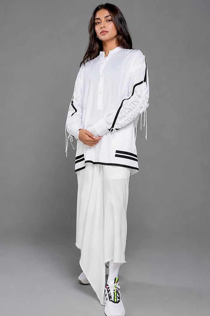 White Giza Cotton Gathered Shirt by SAIM at Pernia's Pop Up Shop