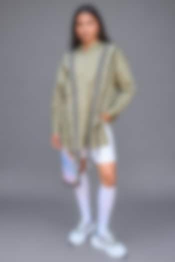 Khaki Green Giza Cotton Deconstructed Shirt by SAIM at Pernia's Pop Up Shop