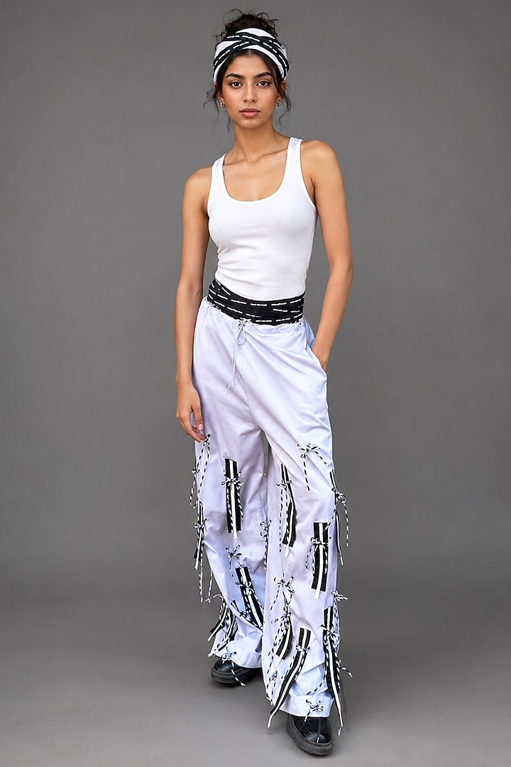 Grey Giza Cotton Fringe Detail Trouser by SAIM at Pernia's Pop Up Shop