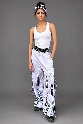 Grey Giza Cotton Fringe Detail Trouser by SAIM