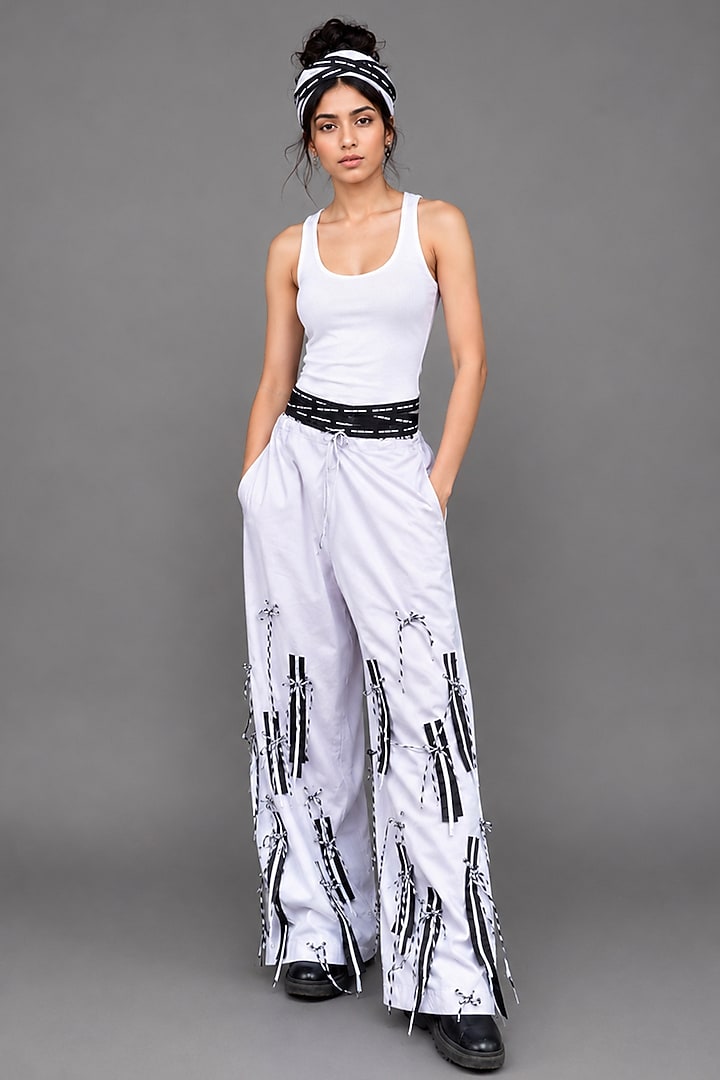 Grey Giza Cotton Fringe Detail Trouser by SAIM at Pernia's Pop Up Shop