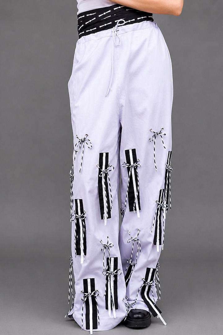 Grey Giza Cotton Fringe Detail Trouser by SAIM at Pernia's Pop Up Shop