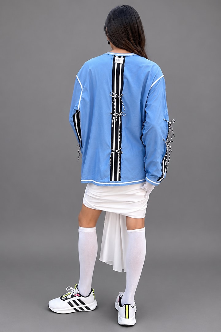 Sky Blue Giza Cotton Deconstructed Jacket by SAIM at Pernia's Pop Up Shop