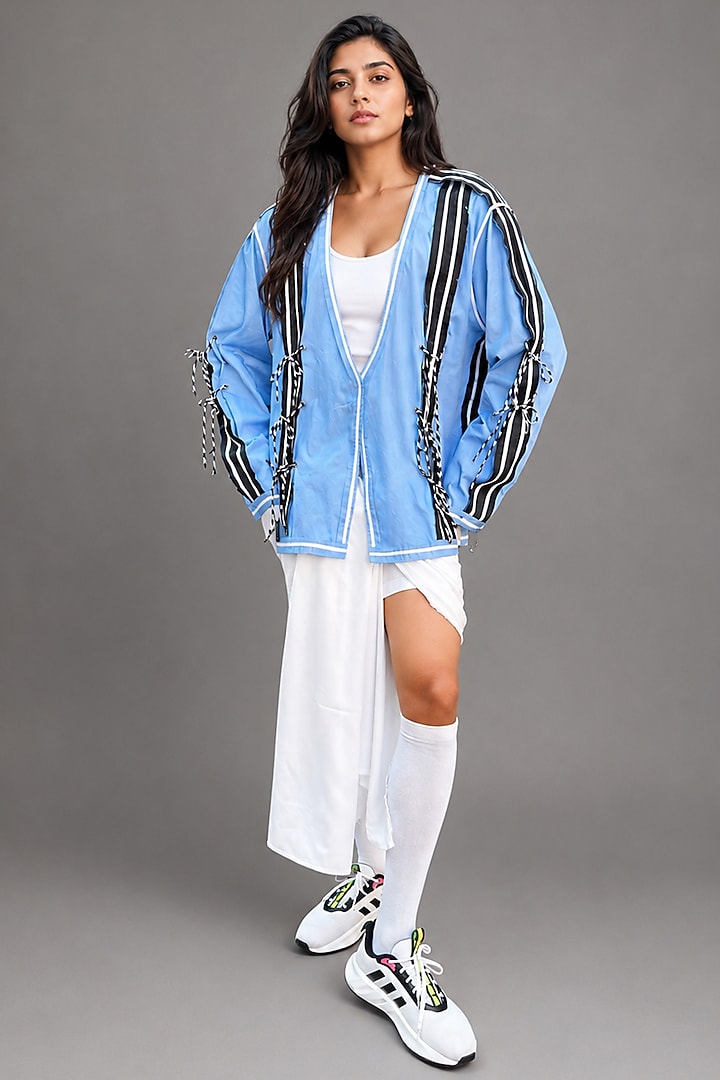 Sky Blue Giza Cotton Deconstructed Jacket by SAIM at Pernia's Pop Up Shop