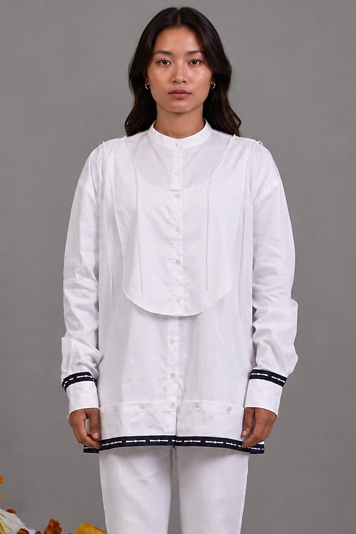 White Giza Cotton Digital Printed Shirt by SAIM at Pernia's Pop Up Shop