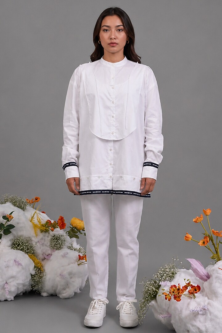 White Giza Cotton Digital Printed Shirt by SAIM at Pernia's Pop Up Shop
