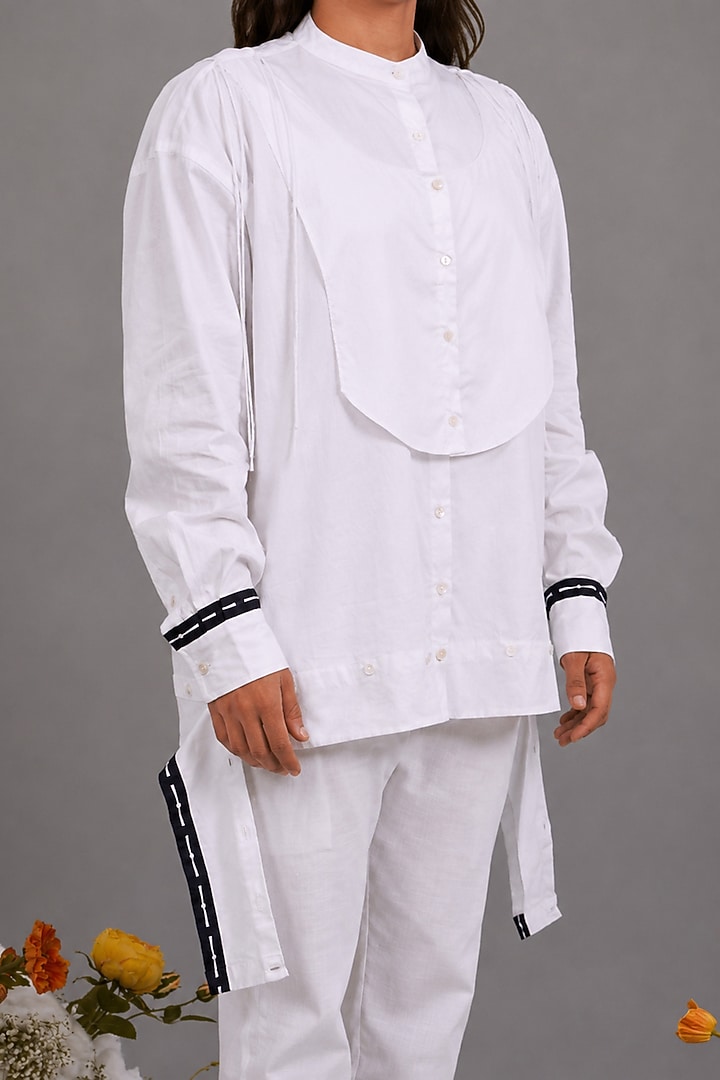White Giza Cotton Digital Printed Shirt by SAIM at Pernia's Pop Up Shop