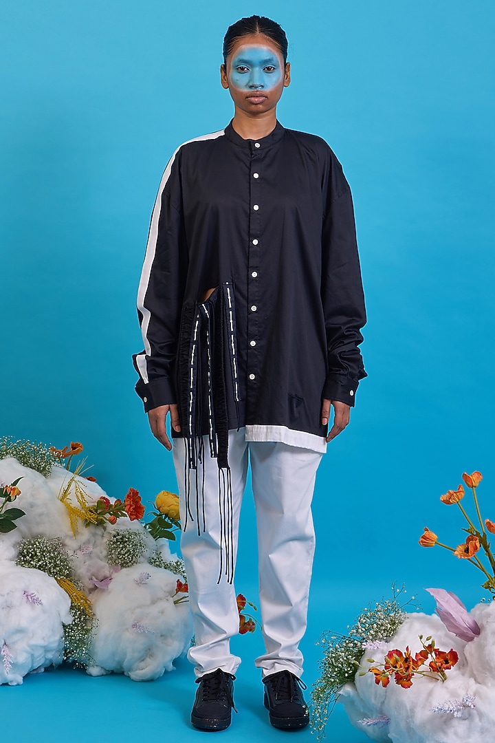 Black Giza Cotton Digital Printed Shirt by SAIM at Pernia's Pop Up Shop