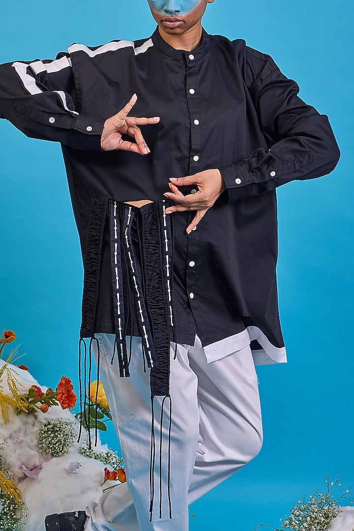Black Giza Cotton Digital Printed Shirt by SAIM at Pernia's Pop Up Shop