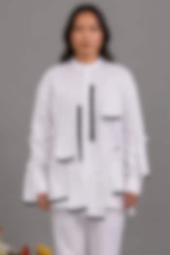 White Giza Cotton Ruffle Detail Shirt by SAIM at Pernia's Pop Up Shop