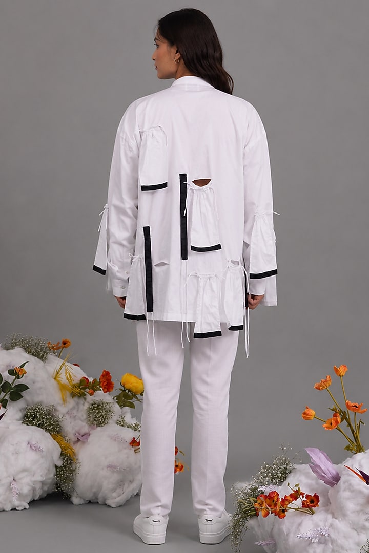 White Giza Cotton Ruffle Detail Shirt by SAIM at Pernia's Pop Up Shop