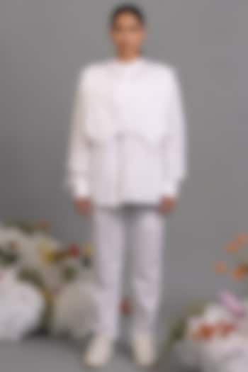 White Giza Cotton Digital Printed Shirt by SAIM at Pernia's Pop Up Shop