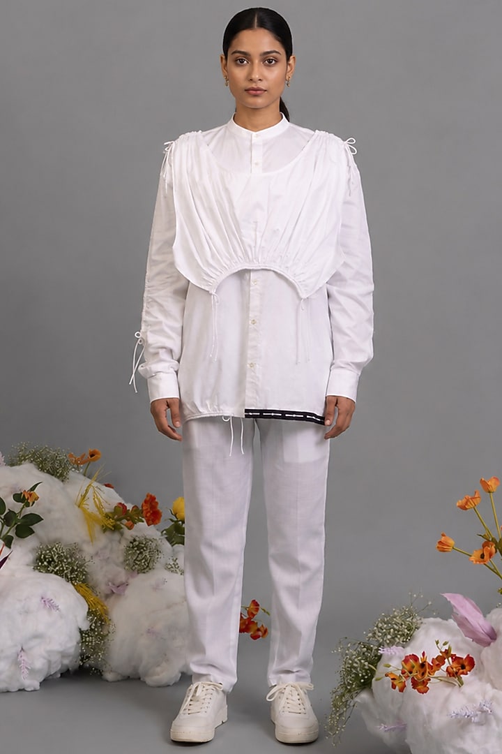 White Giza Cotton Digital Printed Shirt by SAIM at Pernia's Pop Up Shop