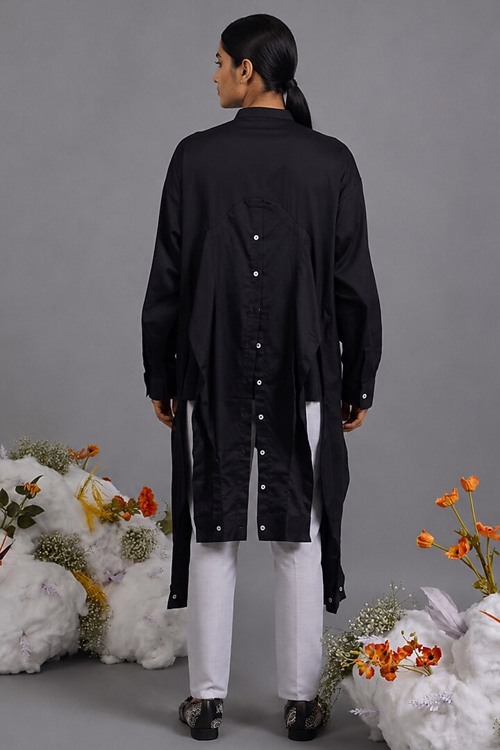 Black Giza Cotton Deconstructed Shirt by SAIM at Pernia's Pop Up Shop
