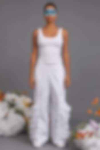 White Giza Cotton Oversized Pocket Trouser by SAIM at Pernia's Pop Up Shop