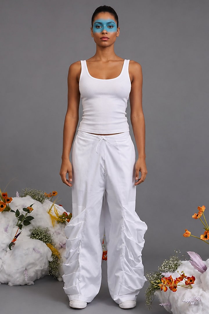 White Giza Cotton Oversized Pocket Trouser by SAIM at Pernia's Pop Up Shop