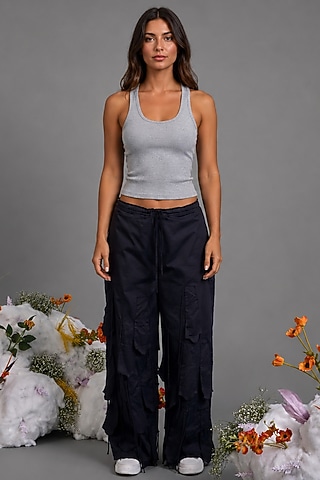 Black Giza Cotton Fringed Trouser by SAIM