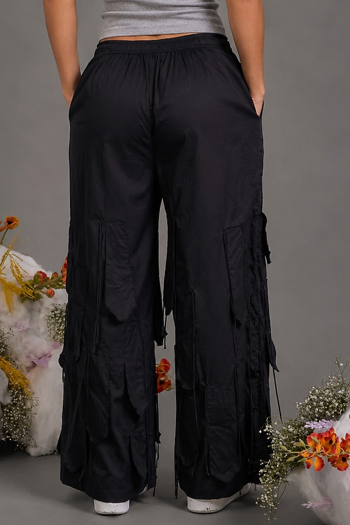 Black Giza Cotton Fringed Trouser by SAIM at Pernia's Pop Up Shop