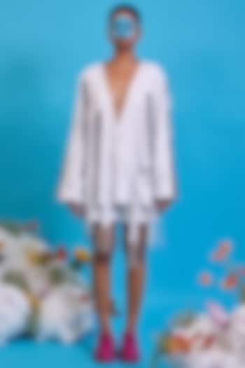 White Giza Cotton Digital Printed Jacket by SAIM at Pernia's Pop Up Shop