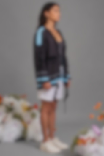 Black Giza Cotton Digital Printed Jacket by SAIM at Pernia's Pop Up Shop