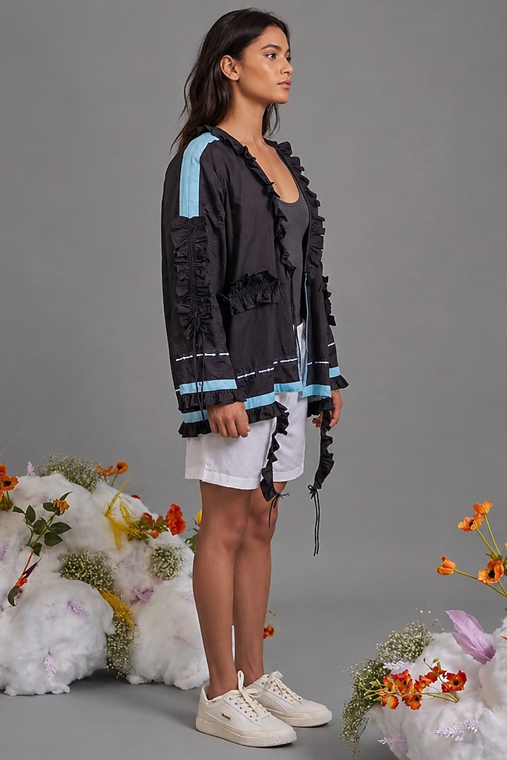 Black Giza Cotton Digital Printed Jacket by SAIM at Pernia's Pop Up Shop