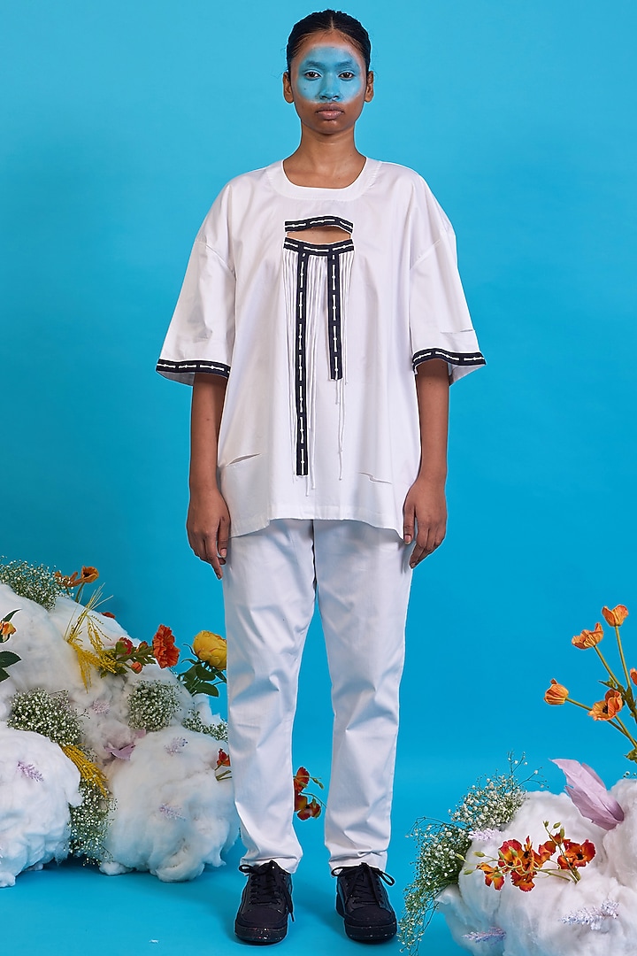 White Giza Cotton Digital Printed T-Shirt by SAIM at Pernia's Pop Up Shop
