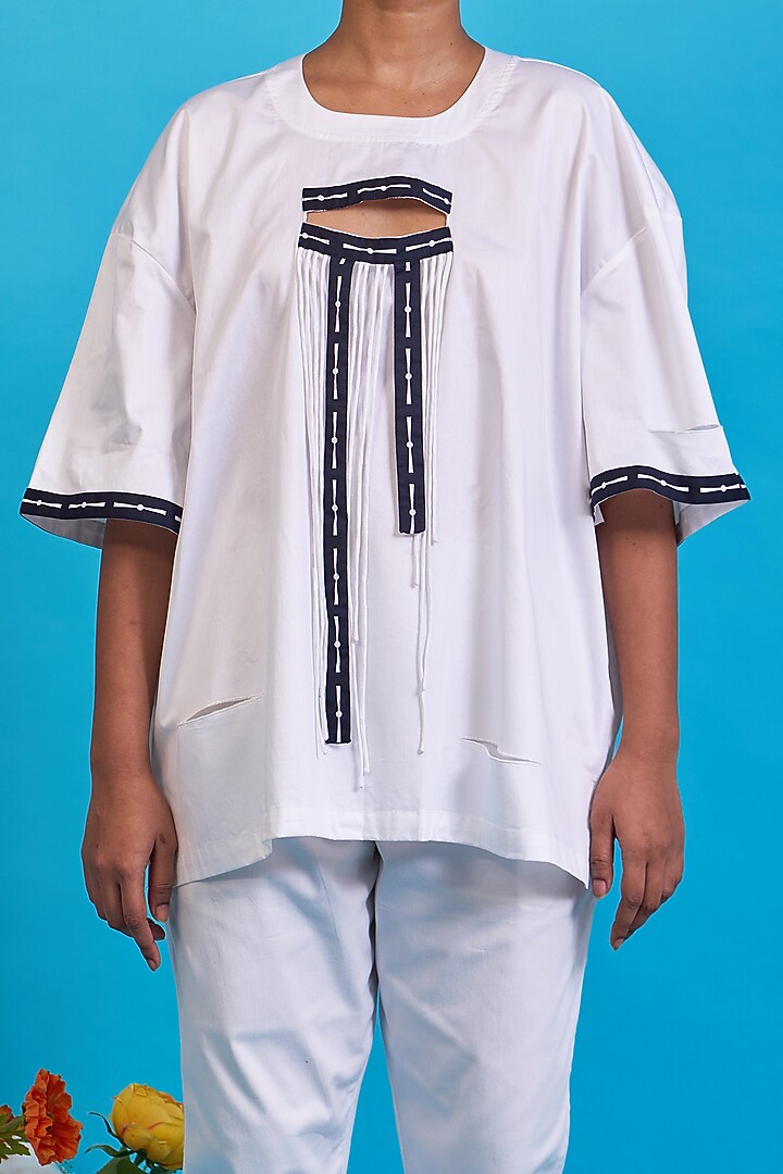 White Giza Cotton Digital Printed T-Shirt by SAIM at Pernia's Pop Up Shop