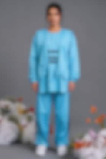 Sky Blue Giza Cotton Digital Printed Kurta Set by SAIM at Pernia's Pop Up Shop