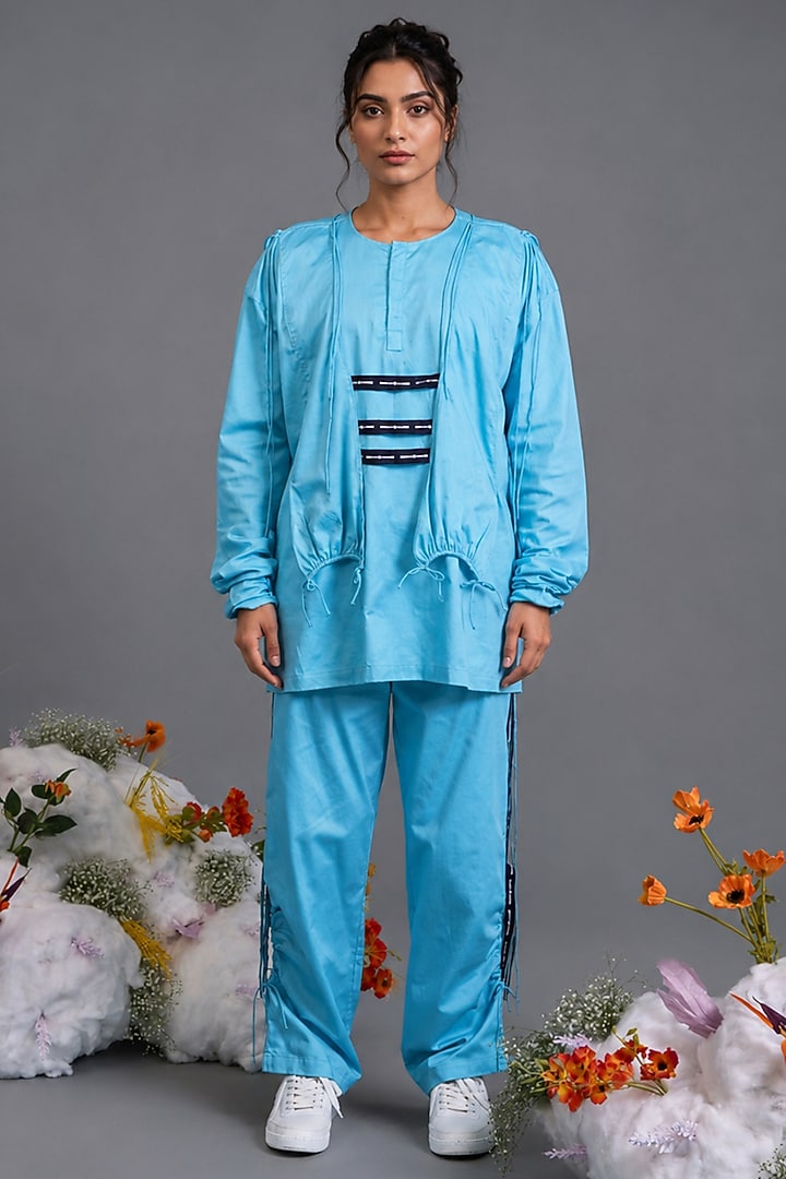 Sky Blue Giza Cotton Digital Printed Kurta Set by SAIM at Pernia's Pop Up Shop