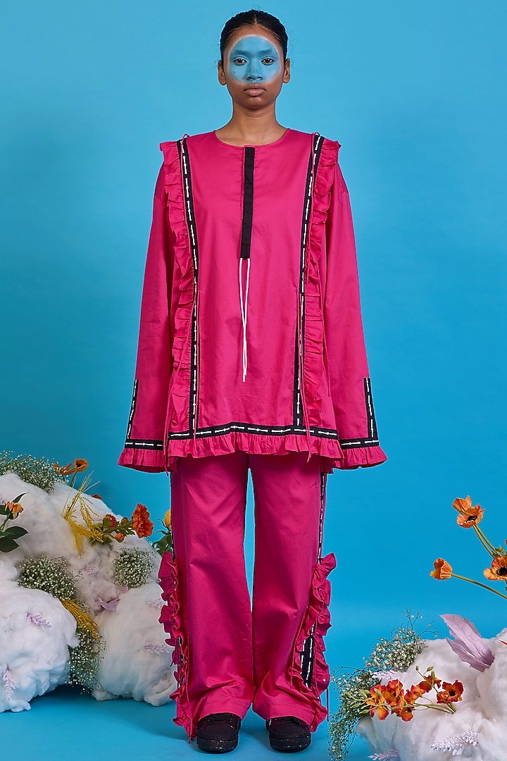Fuchsia Pink Giza Cotton Digital Printed Kurta Set by SAIM at Pernia's Pop Up Shop
